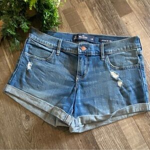 HOLLISTER Low Rise Midi Medium Wash Jean Shorts, Size 26